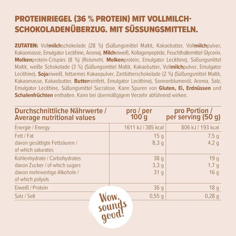 Energybody Superbar Proteinriegel Triple Chocolate, 36% Eiweiß, 2g Zucker, 24x50g