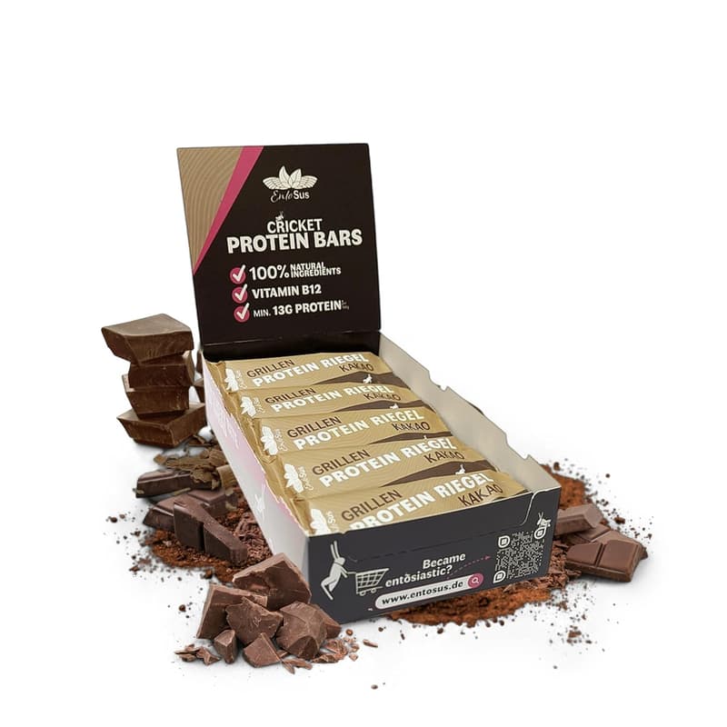 EntoSus - Proteinriegel mit Vitamin B12, 15x35g Kakao Snacks