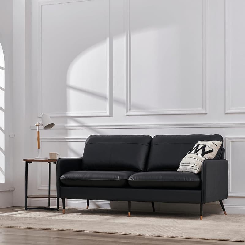 Moderne Leder-Couch 2/3 Sitzer für Wohnzimmer und Büro, Schwarz