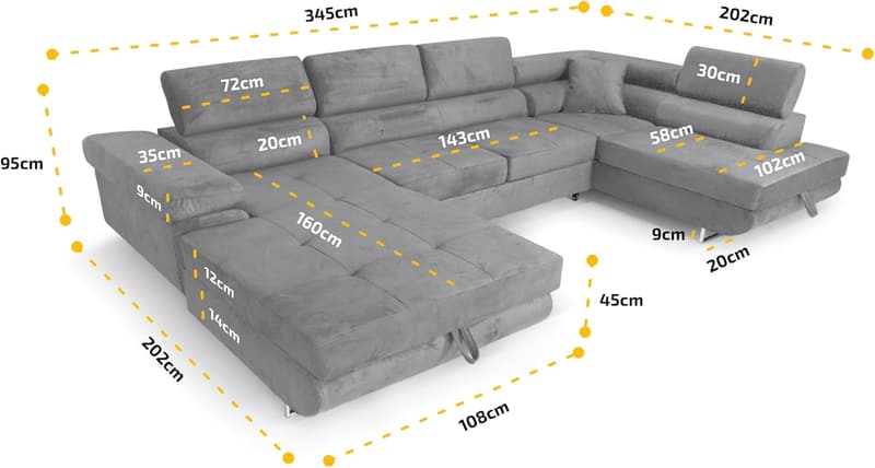 Aller Moon U XXL-Ecksofa mit Schlaffunktion und Bettkästen (Graphit, Rechts)
