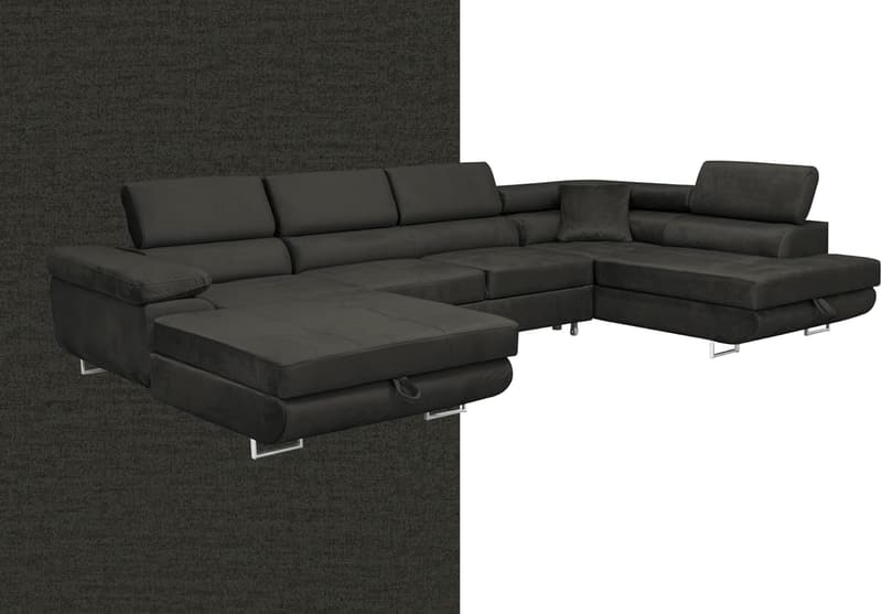 Aller Moon U XXL-Ecksofa mit Schlaffunktion und Bettkästen (Graphit, Rechts)