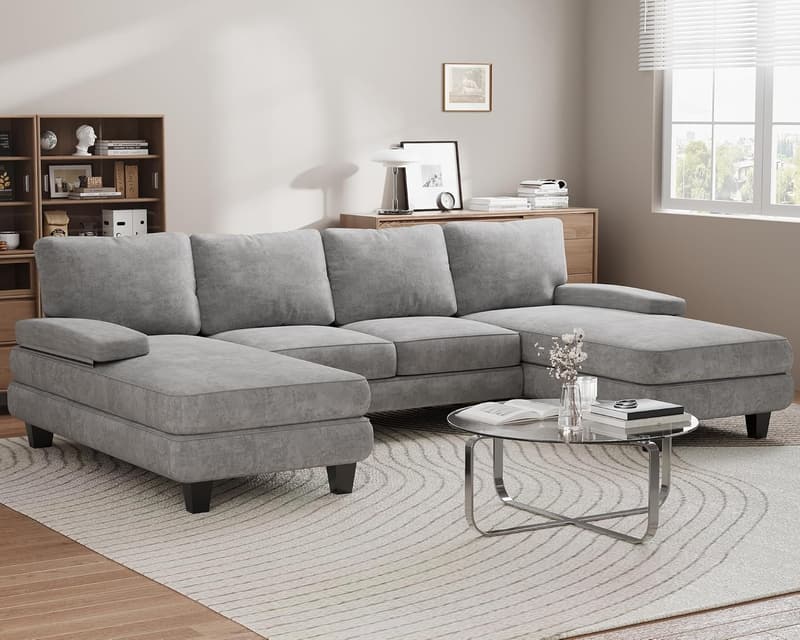 U-Form Sofa mit Schlaffunktion und abnehmbarem Bezug, grau