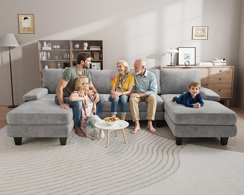 U-Form Sofa mit Schlaffunktion und abnehmbarem Bezug, grau