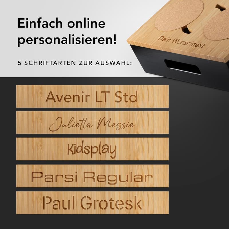 Personalisierbare Couchbar Snackbox aus Bambus mit Geschenkbox