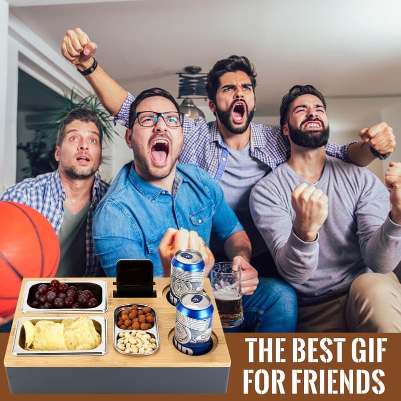 Snackbox für Couch mit Edelstahl-Schalen und abnehmbarem Deckel