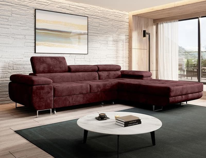 Moderno L-Form Schlafsofa mit Schlaffunktion und Bettkasten, Weinrot