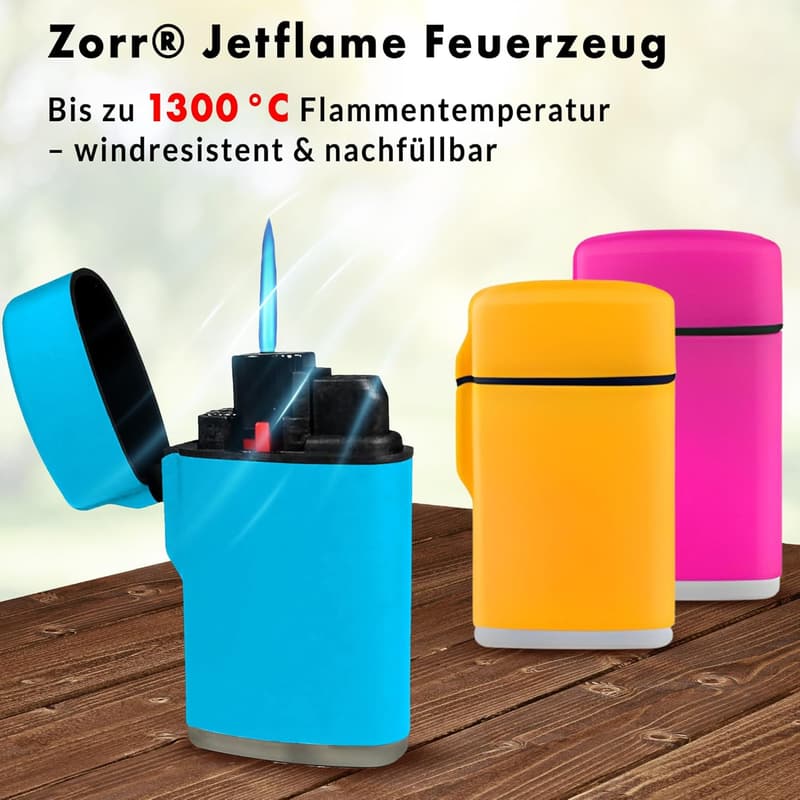 Zorr Sturmfeuerzeug 3er-Set – Nachfüllbare Jetflame für Outdoor & Grillen
