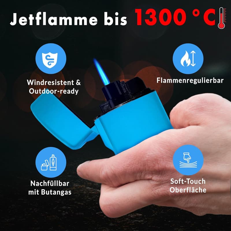 Zorr Sturmfeuerzeug 3er-Set – Nachfüllbare Jetflame für Outdoor & Grillen