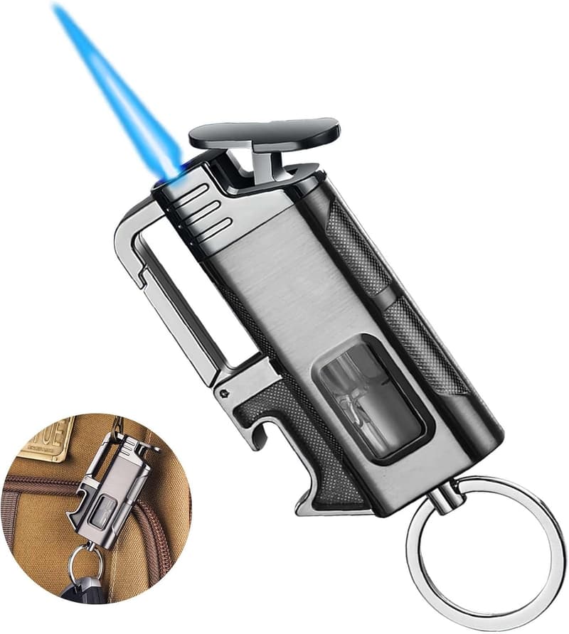 3-in-1 Sturmfeuerzeug mit Flaschenöffner – ideales Camping-Geschenk für Männer