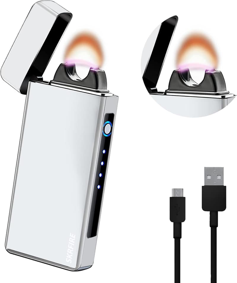 Wiederaufladbares USB Plasma-Feuerzeug mit Batterieanzeige (Silber)