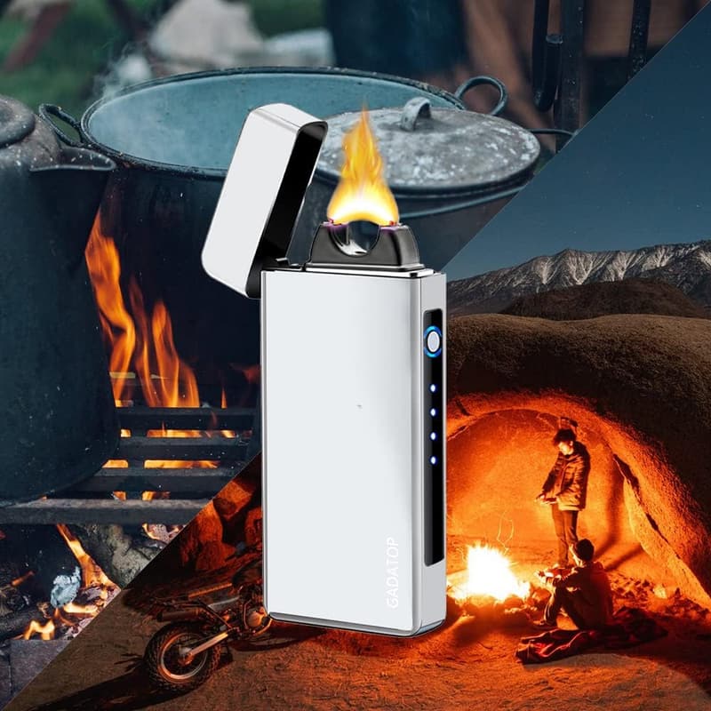 Wiederaufladbares USB Plasma-Feuerzeug mit Batterieanzeige (Silber)