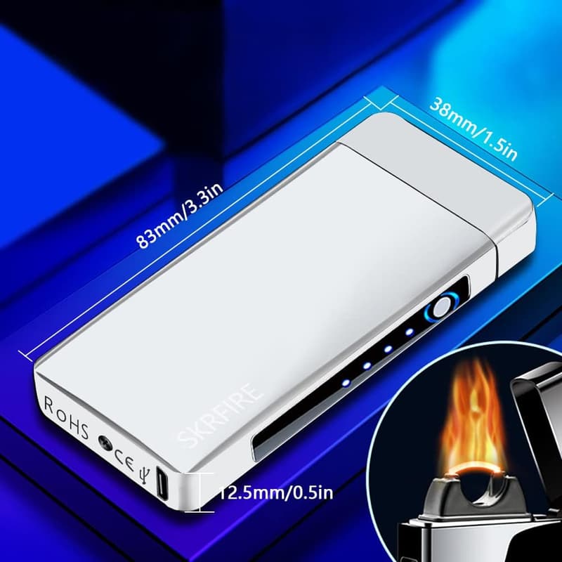 Wiederaufladbares USB Plasma-Feuerzeug mit Batterieanzeige (Silber)