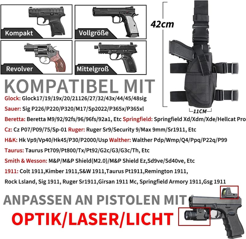 Einstellbares Tactical Holster mit Magazinbeutel für Pistolen