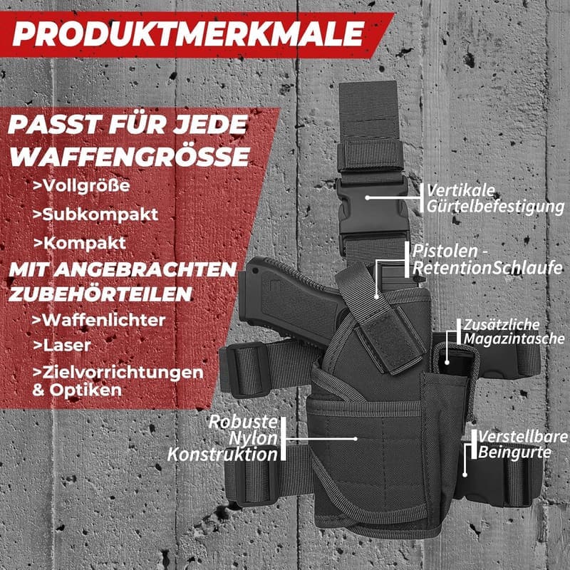 Einstellbares Tactical Holster mit Magazinbeutel für Pistolen