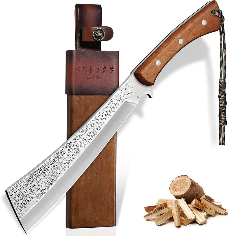 Outdoor Survival Messer – Hochkohlenstoffstahl Machete mit Holzgriff und Scheide
