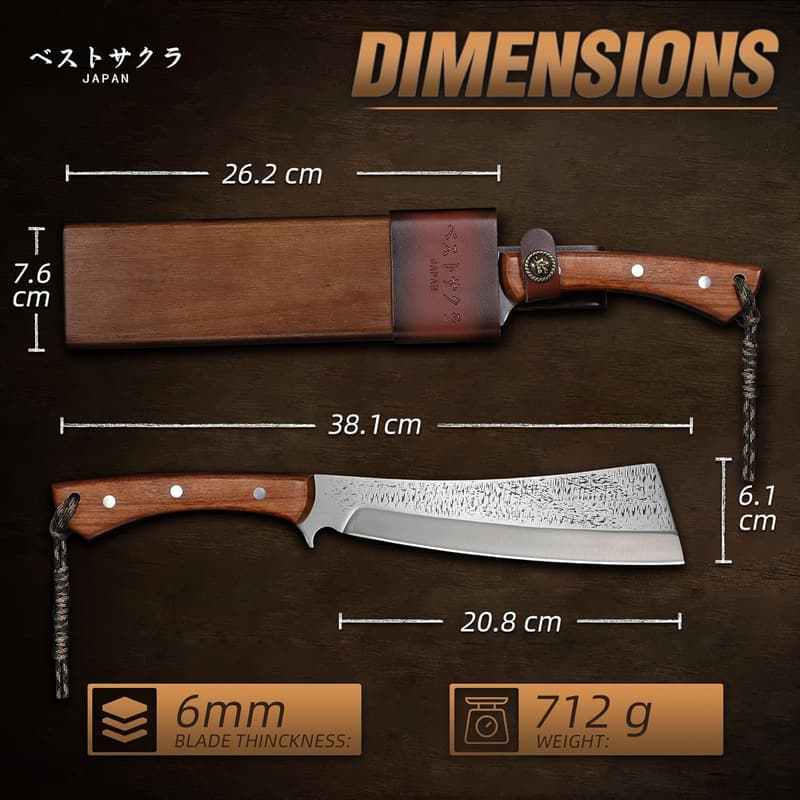 Outdoor Survival Messer – Hochkohlenstoffstahl Machete mit Holzgriff und Scheide