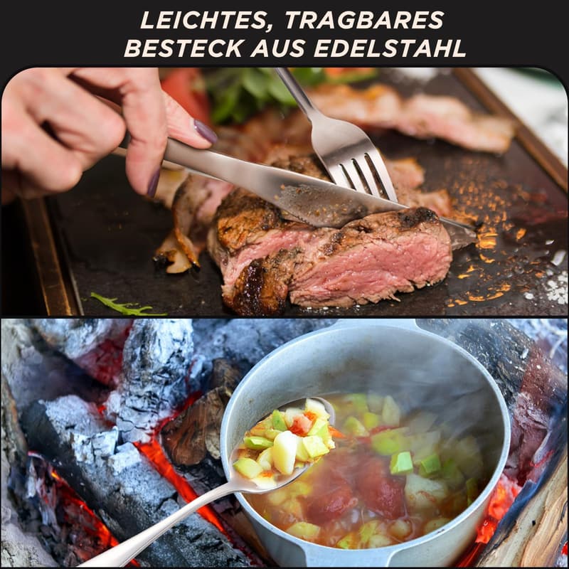 Tragbares 9-teiliges Campingbesteck aus Edelstahl für unterwegs