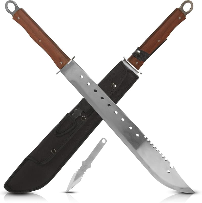 Survival Machete XXL 69 cm aus Edelstahl mit Wurfmesser set