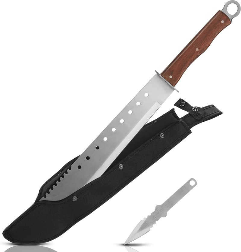 Survival Machete XXL 69 cm aus Edelstahl mit Wurfmesser set