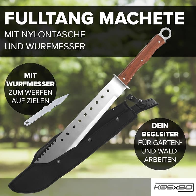 Survival Machete XXL 69 cm aus Edelstahl mit Wurfmesser set