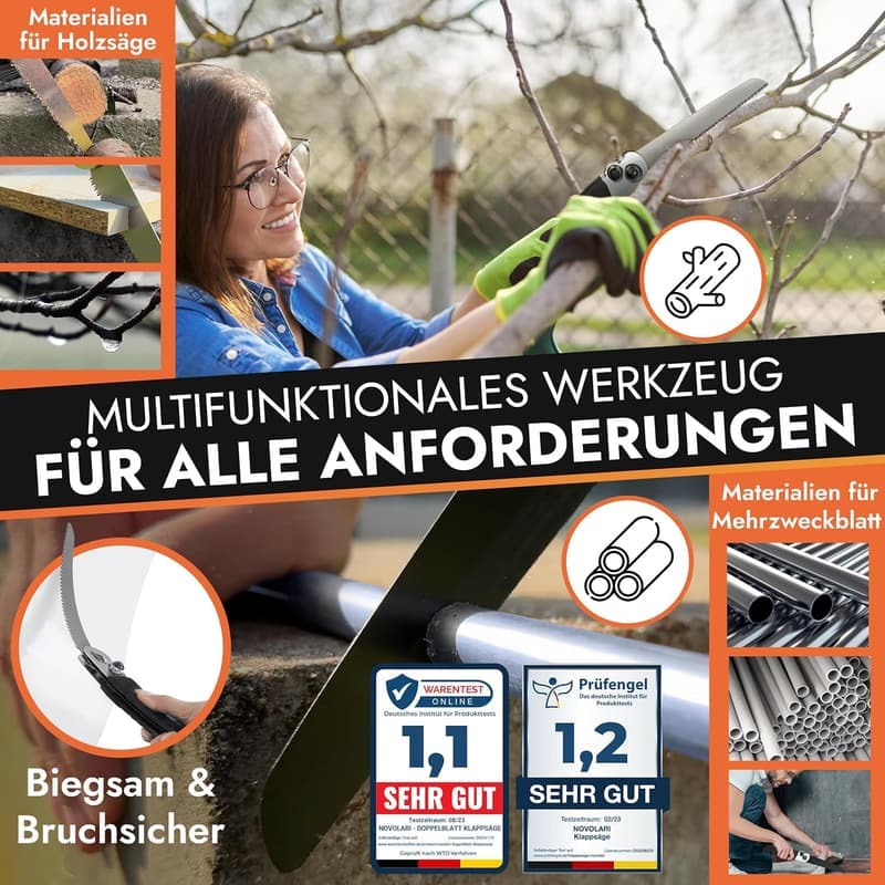 Premium Klappsäge 20cm mit Japanklingen und Gürteltasche - Multifunktionssäge für Outdoor und Garten
