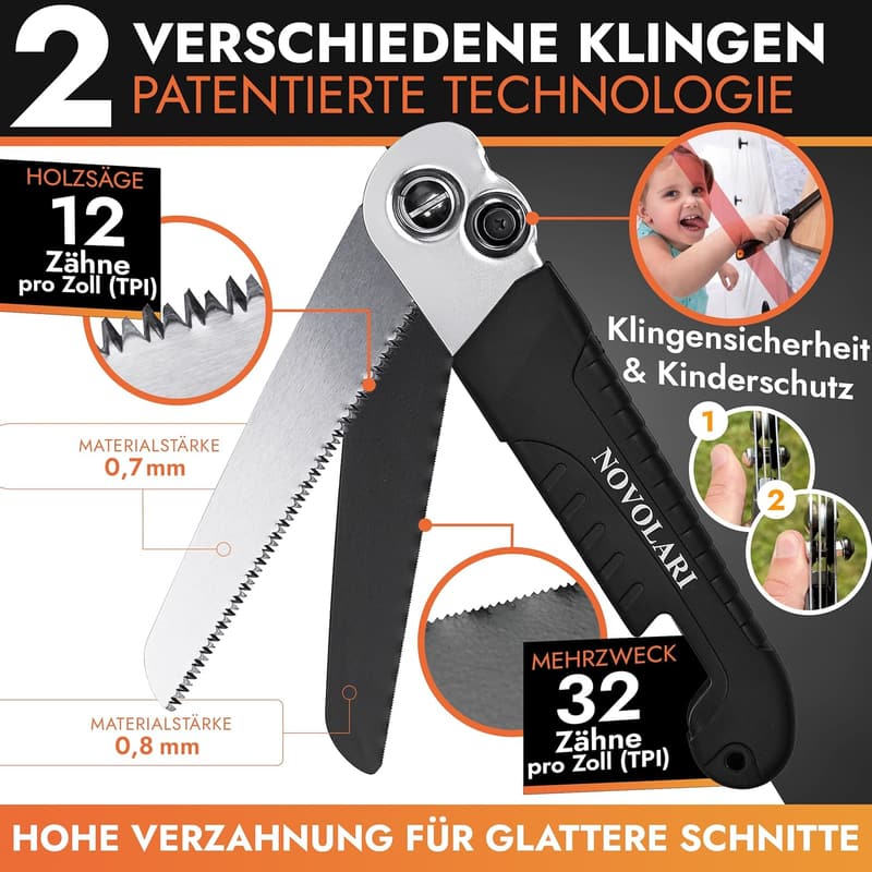 Premium Klappsäge 20cm mit Japanklingen und Gürteltasche - Multifunktionssäge für Outdoor und Garten