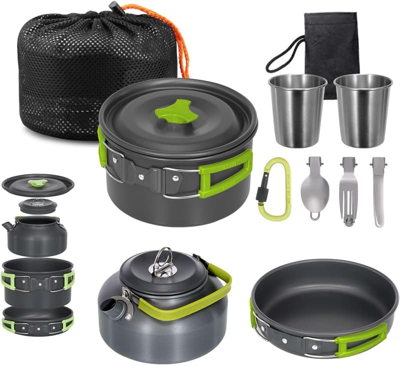 Leichtes Camping Kochgeschirr Set aus Aluminium für 2-3 Personen