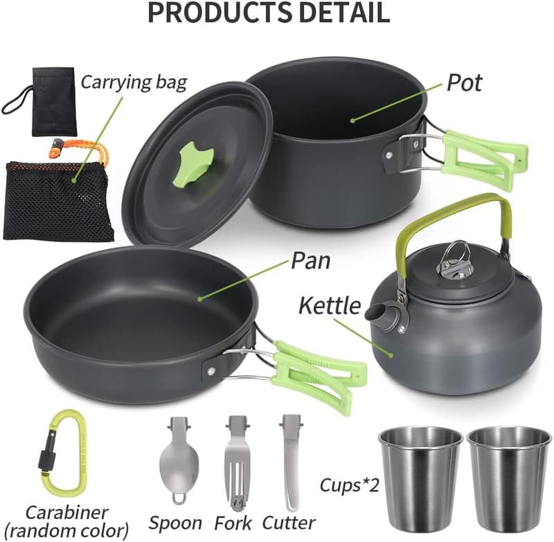 Leichtes Camping Kochgeschirr Set aus Aluminium für 2-3 Personen