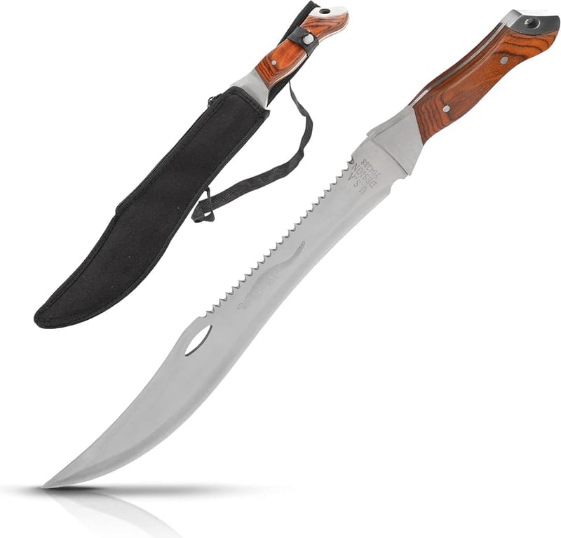 Große Survival-Machete mit Säge - 44,7 cm braun-silber