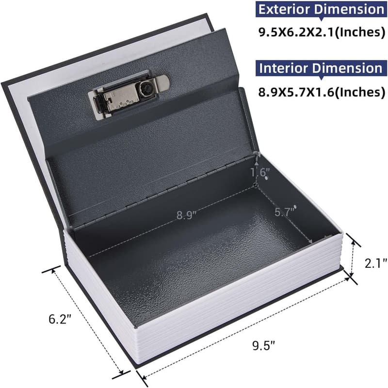 Buchsafe mit Kombinationsschloss für Wertsachen – Mittlere Größe, Schwarz