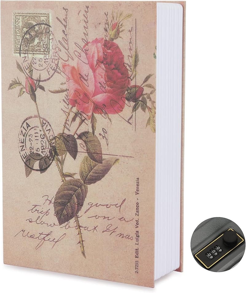 Buchsafe im Rosentagebuch-Stil mit Zahlenschloss, 24x15,5x5,5cm