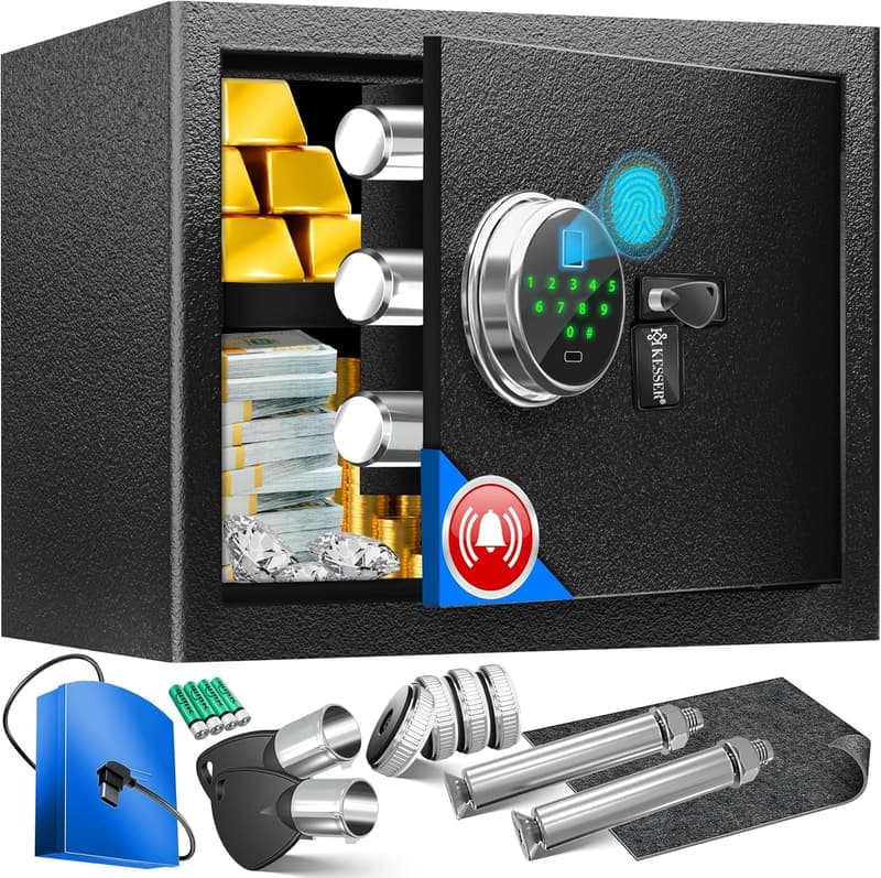 Elektronischer Safe mit Fingerabdruck und Notfallakku, Schwarz