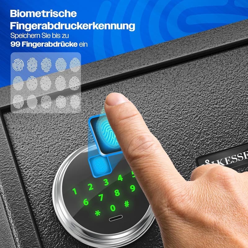 Elektronischer Safe mit Fingerabdruck und Notfallakku, Schwarz