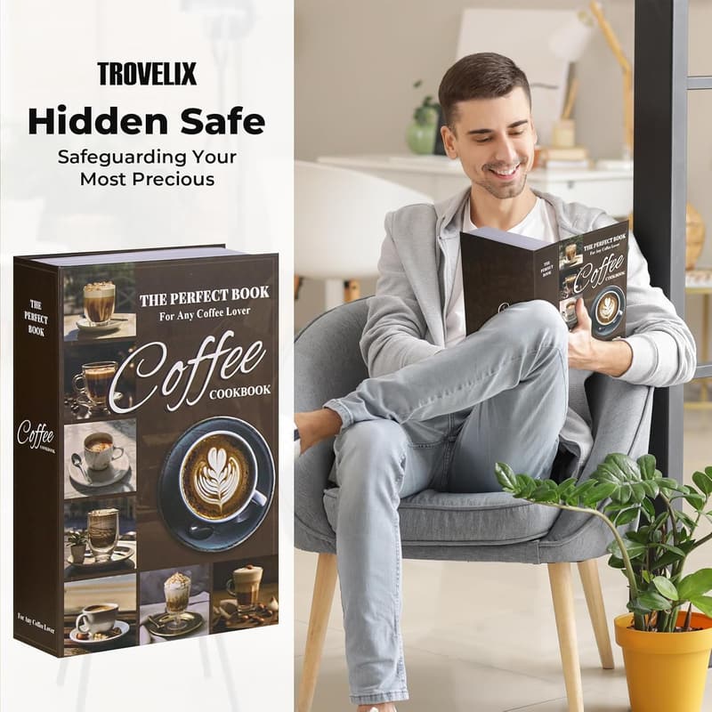 Versteckter Buchsafe mit Kombination, feuerfester Tasche, 24 x 15 x 5,5 cm