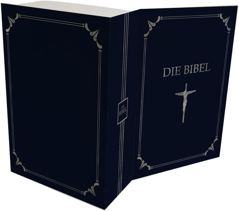 Bücherversteck in Bibeloptik - blauer Booksafe mit silbernem Kreuz