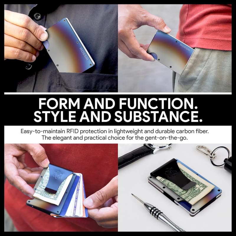Herren Geldbörse mit RFID-Schutz - Slim Wallet aus Kohlefaser und Metall