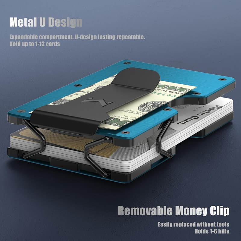 Minimalistische Herren-Geldbörse aus Aluminium mit RFID-Schutz - Marineblau