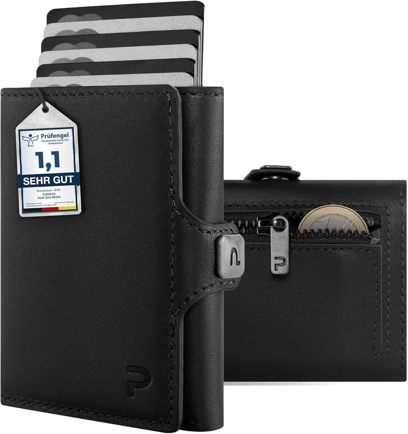 Slim Wallet aus Echtleder für Herren mit Münzfach und RFID-Schutz
