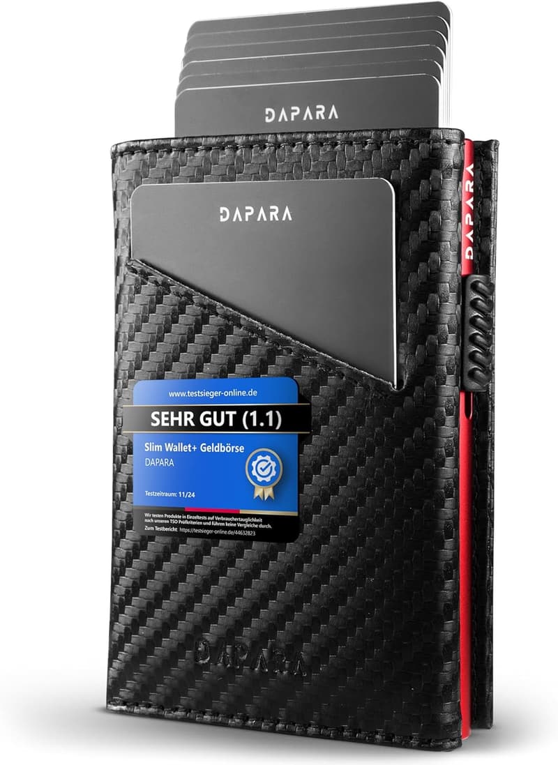 Slim Wallet für Herren mit RFID-Schutz und Münzfach, Carbon Red