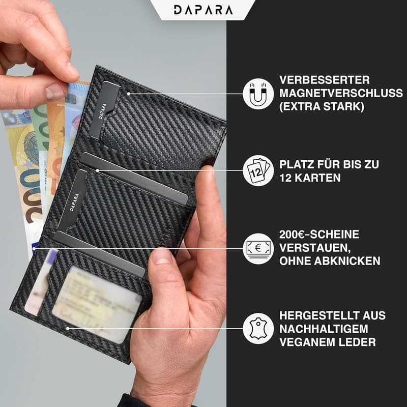 Slim Wallet für Herren mit RFID-Schutz und Münzfach, Carbon Red