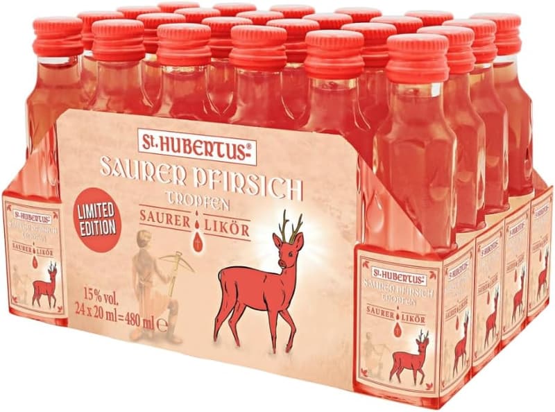 St. Hubertus Pfirsichlikör – fruchtig, intensiv, 24 Mini-Flaschen 480 ml
