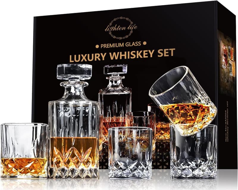 Whisky-Dekanter-Set mit 4 Gläsern in Geschenkbox, bleifrei