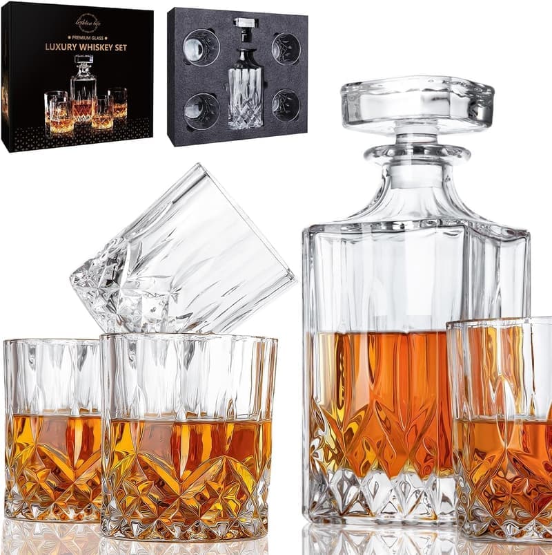 Whisky-Dekanter-Set mit 4 Gläsern in Geschenkbox, bleifrei