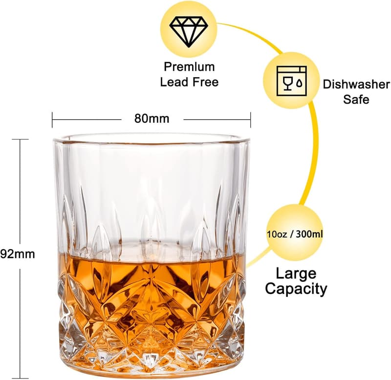 Whisky Glas Set mit 2 Kristallgläsern und 2 Eiskugelformen – 300 ml