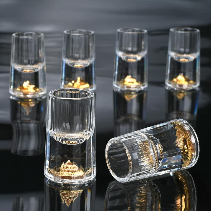 6er Set Kristall-Wassergläser aus bleifreiem Glas, 24K Goldverzierung