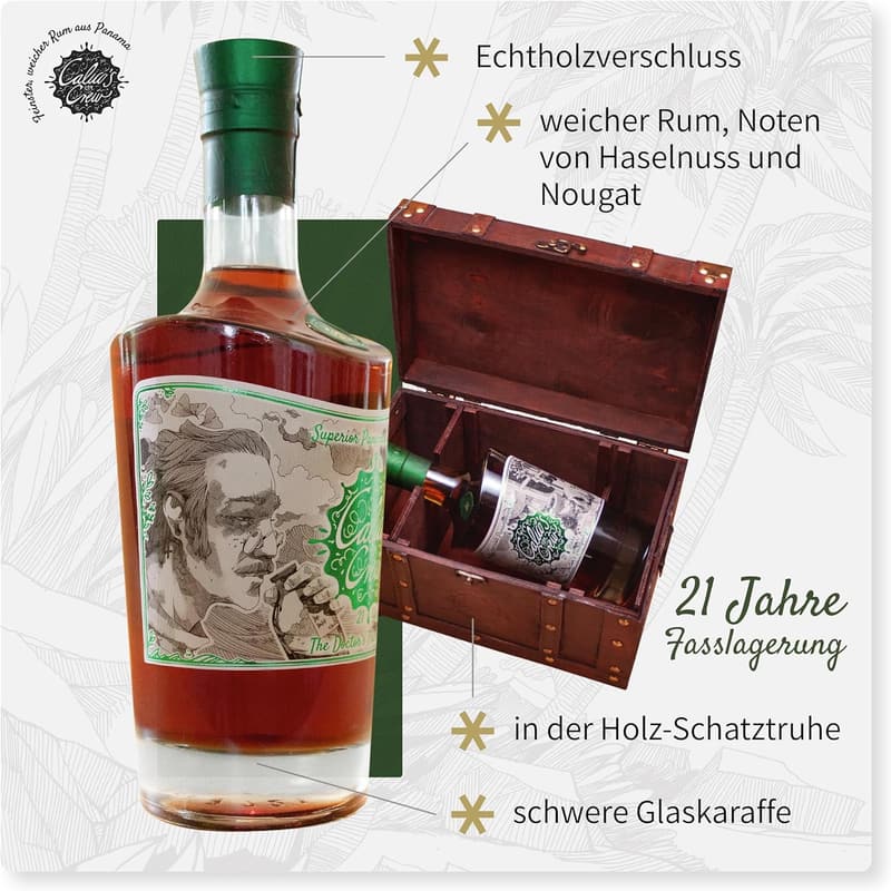 Premium Rum Geschenkset aus Panama mit 21 Jahre Reifung und Holztruhe