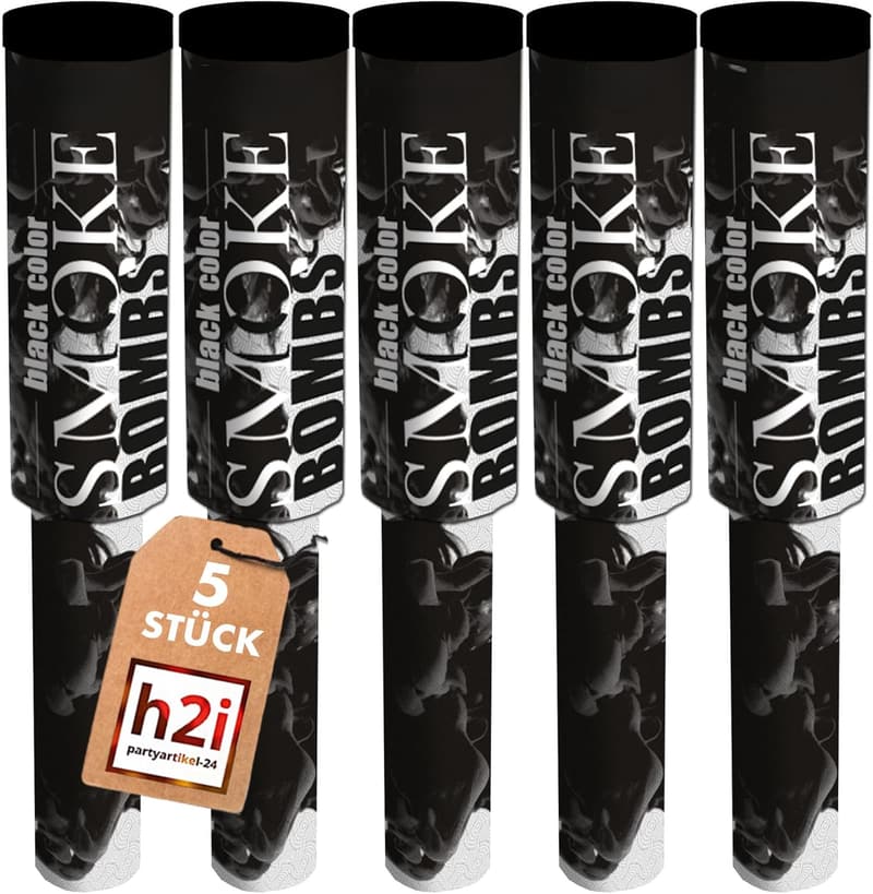 Rauchfackel mit Griff und Zünder - 5er Set, schwarz, 60 sek, für ganzjähriges Feuerwerk