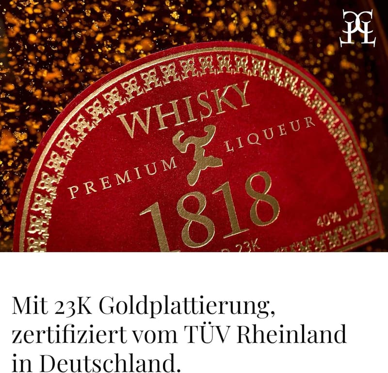 Premium Whisky 1818 mit 23K Blattgold - Vanille & Rauch - 70 cl