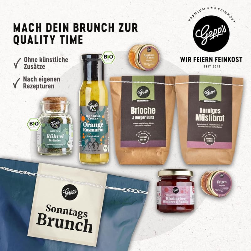 Sonntags-Brunch Geschenkset mit Delikatessen für Feinschmecker