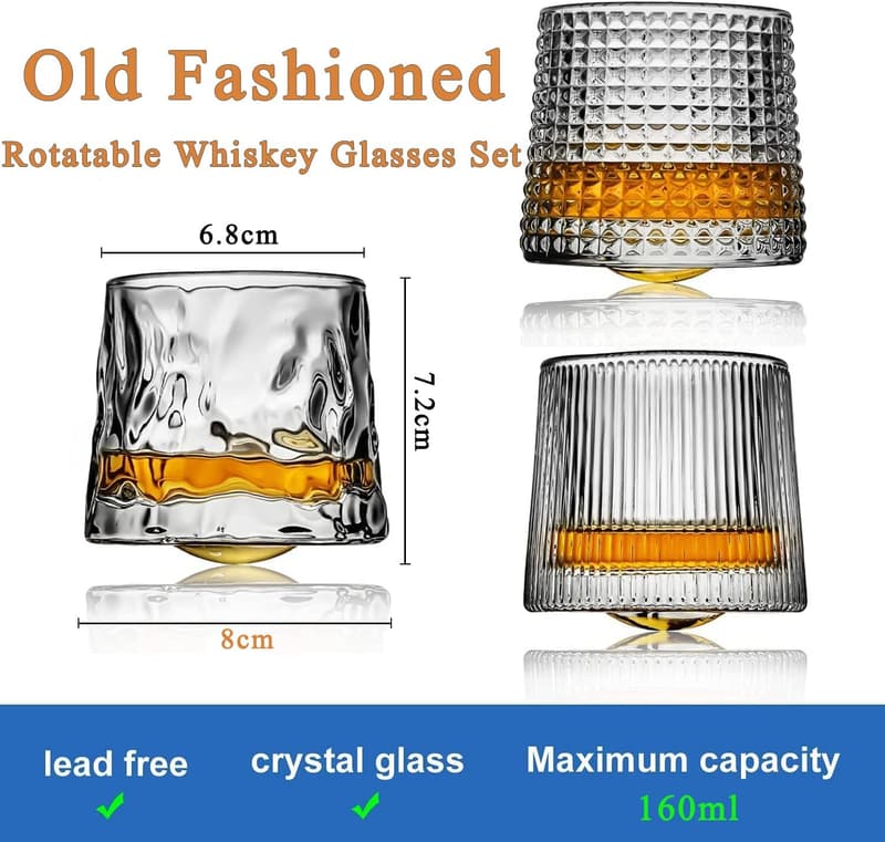 Handgeblasenes Kristall-Whiskyglas-Set, 3er für Männer, bleifrei, 160ml